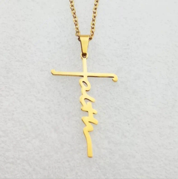 Jewelry - Goldtone Faith Pendant Necklace For Men Women, 19 Inches Adjustable